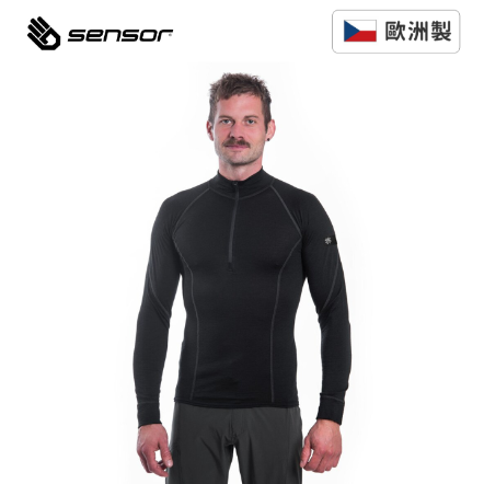 男款 美麗諾羊毛 半門襟長袖上衣 160g