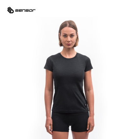 女款 Merino Lite 美麗諾羊毛短袖上衣 155g｜黑色