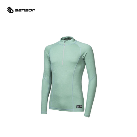 男款 半開襟 DF 雙層美麗諾羊毛長袖衣 170g｜羅勒綠