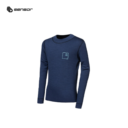 童款 Logo-Up DF 雙層美麗諾羊毛長袖衣 170g｜深藍