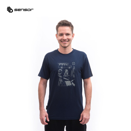 男款 Merino Active 野趣露營 美麗諾羊毛短袖上衣 160g｜深藍