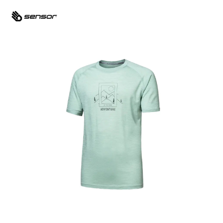 男款 Merino Air 山系線條 美麗諾羊毛短袖上衣 120g｜羅勒綠