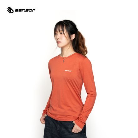 女款 Merino Active LOGO美麗諾羊毛長袖上衣 160g｜赤陶橘