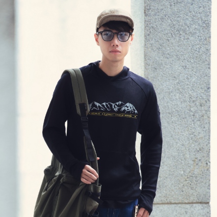 男款 Mountains 連帽美麗諾羊毛長袖排汗上衣(230g)