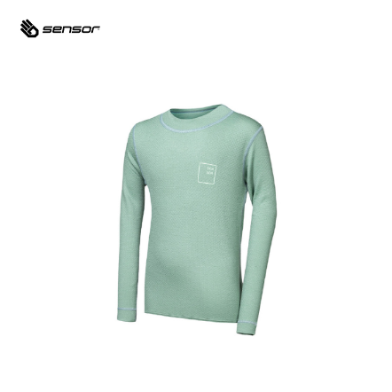 童款 Logo-Up DF 雙層美麗諾羊毛長袖上衣 170g｜羅勒綠