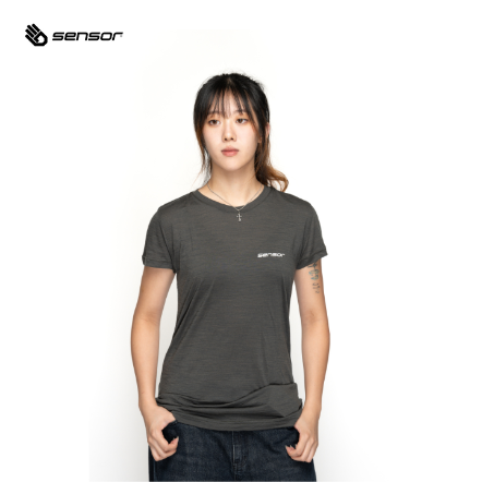 女款 Merino Air LOGO美麗諾羊毛短袖上衣 120g｜橄欖綠