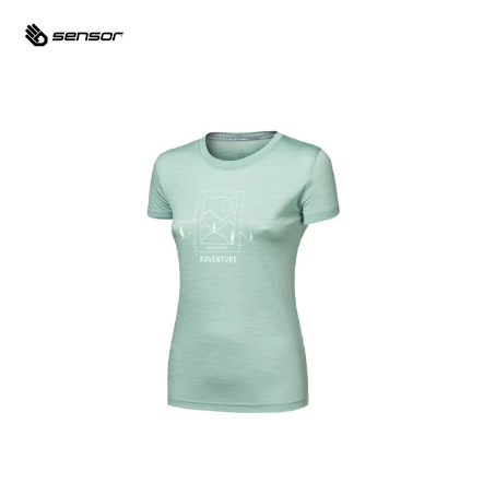 女款 Merino Air 山系線條 美麗諾羊毛短袖上衣 120g｜羅勒綠