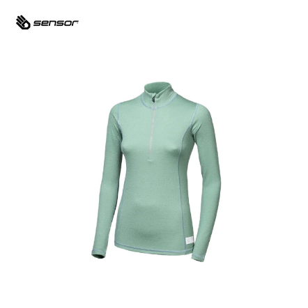 女款 半開襟 DF 雙層美麗諾羊毛長袖衣 170g｜羅勒綠