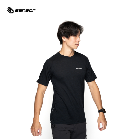 男款 Merino Air LOGO美麗諾羊毛短袖上衣 120g｜黑色