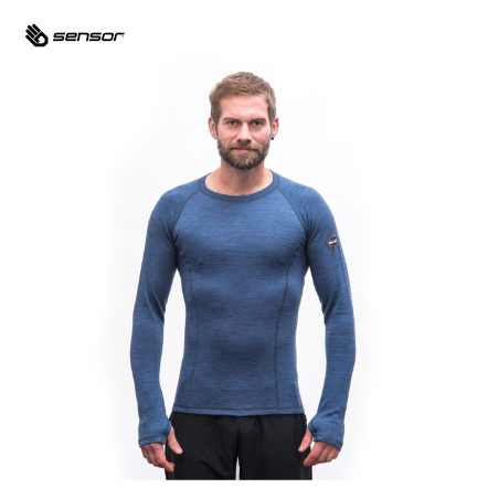 男款 BOLD 超細美麗諾羊毛長袖上衣 220g｜灰藍