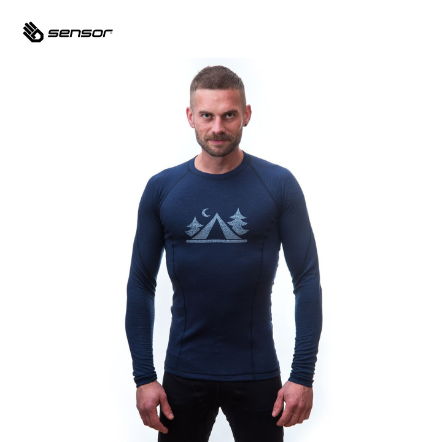 男款 月夜露營 DF美麗諾羊毛長袖排汗上衣 170g｜深藍