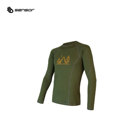 男款 月夜露營 DF美麗諾羊毛 長袖排汗上衣 170g｜草綠色