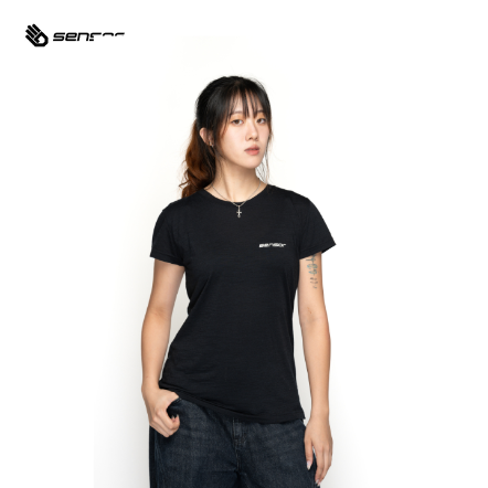 女款 Merino Air LOGO美麗諾羊毛短袖上衣 120g｜黑色