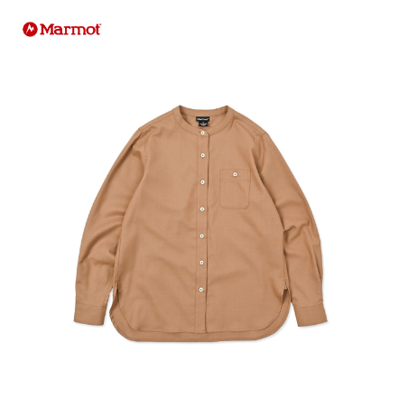 女款 美麗諾羊毛長袖無領襯衫