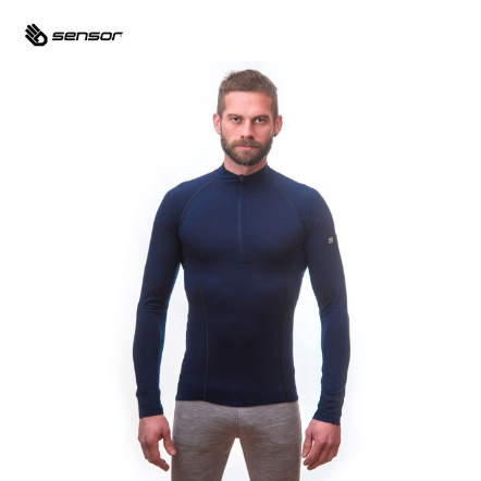男款 Merino Active 半開襟美麗諾羊毛長袖上衣 160g｜深藍