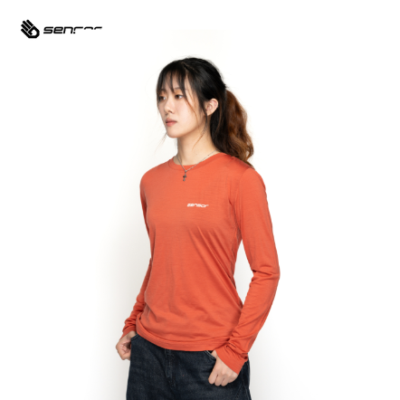 女款 Merino Active LOGO美麗諾羊毛長袖上衣 160g｜赤陶橘