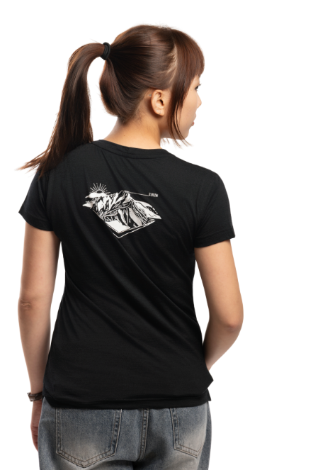 女款 美麗諾羊毛短袖上衣-島嶼生活/V熊玉山(120g)｜黑色